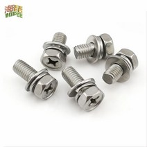 5/50pc M3 M4 M5 M6 M8 스테인레스 스틸 크로스 필립스 외부 육각 육각 머리 M 나사 플랫 와셔 스프링 가스켓 조립 볼트, 5 개 M6, 60mm, 304 스테인리스강