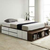 퍼즐 무헤드 침대 Q (도어좌측1+서랍2)+라텍스탑 매트리스, 월넛화이트