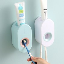 1+1 원터치 치약디스펜서 자동 치약짜개 치약압착기, 스카이블루+핑크