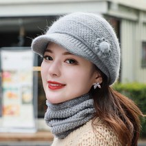 방한/보온 챙 니트캡 예쁜 꽃 중년 여성 겨울 방한 털 모자