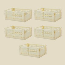 씨앤초이스 미니 폴딩박스ver.2 5개 세트 소형 대형 리빙 바스켓 파스텔 접이식 다용도 펜트리 소품 수납 정리함, 대형Lx5_레몬옐로우