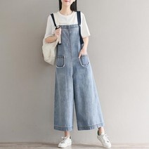 와이드 멜빵 청 데님 바지 점프슈트 오버롤 수트 청원피스 빅사이즈 통