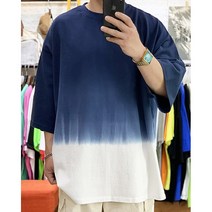 남자 다잉 워싱 오버핏 그라데이션 물나염 박스 반팔 티셔츠 [5컬러]