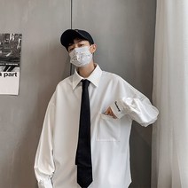 학생코트 학원 무드 남자 넥타이 화이트블라우스 긴 소매 트렌드 와이드 루즈핏 상의 디자인감각 와이셔츠 2628514168
