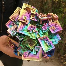 BISMUTH 비스무트 천연 석 크리스탈 무지개 밝은 금속 미네랄 블록 홀 사무실 디가우징 장식품, 2.100150g