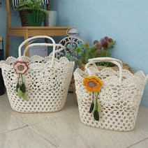 DJAGSO 플라워 레이스 손잡이 바스켓 2size, 대