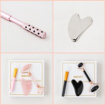 페이스 롤러 로즈쿼츠 세트 얼굴 마사지 괄사 게르마늄 뷰티롤러, 롤러&괄사set(흑요석)