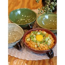 4색 칼라 라면기 손잡이 달린 라면그릇 스프볼 택1, 겨자색 라면기, 1개