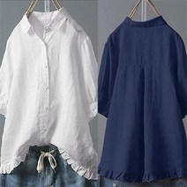 새로본 (린넨) 396밑단프릴 빅사이즈 블라우스 여성여자 미시 여름