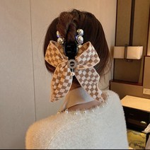 헤어집게핀 왕리본 빅사이즈 나비넥타이 클립 흑백 바둑판 물떼새 격자 뒷머리 샤크 플레이트 머리핀 머리장식 ​​여성 인터넷 연예인
