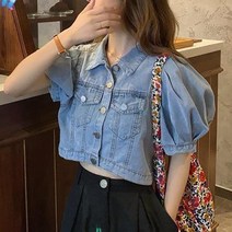 여성 데님 가을 셔링 볼레로 봄 점퍼 반팔 여성용 청자켓 하늘비즈 C13 P280N215