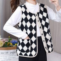 아가일 여성 양털조끼 뽀글이 성인 어른 수면조끼 김장 할머니 조끼 지퍼 베스트