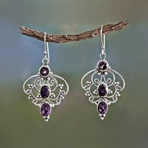 빈티지 보헤미안 민족 스타일 925 실버 바늘 워터 드롭 자수정 중공 귀걸이 여성 매달려 후크 귀걸이 쥬얼리