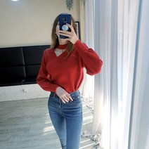 도도스타일 루치 홀터넥트임 키작녀니트