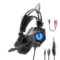 Vanlss 초경량 게이밍 헤드셋 스테레오 게임용 헤드셋 7.1 RGB 진동 노이즈 캔슬링 마이크, 블랙 블루