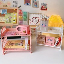 파스텔 미니 2단 선반 인테리어 소품 정리 다용도 수납 보관 책상 데스크 꾸미기, 블루