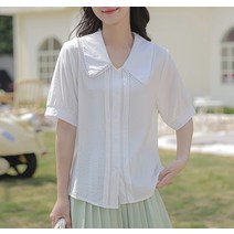 여자여자몰 핀턱 기본카라 레트로반팔블라우스 베이직 시원한블라우스