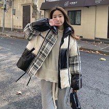 인기폭주 가을 겨울 체크 블랙 카라 리얼 오리털 패딩 힙한 댄스 패션 의상
