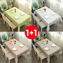 1+1 드림시오 북유럽 체크 식탁보 방수 고급체크 테이블보 코튼 린넨 테이블커버 4인, 그레이, 화이트