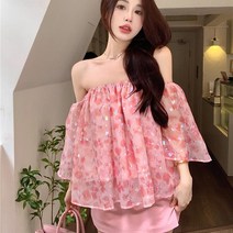 지9차이나 원 숄더 바캉스룩 핑크 쉬폰 블라우스