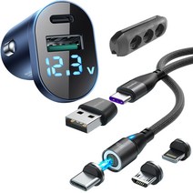 옵시디언 차량용 시거잭 USB 초고속 충전기 48W PPS PD QC3.0 전압 전류표시, CT-CCD48AC+100W 마그네틱 케이블 1m