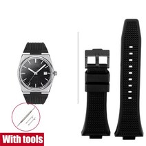 워치스트랩 호환 Tissot PRX Powermatic용 고무 스트랩 스테인리스 스틸 버클 퀵릴리즈 남성용 실리콘 교체 시계 밴드 T137.407/410 12mm, 7.Black black - 12mm