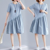 요나걸 여성 의류 원피스 드레스 반소매 라운드넥 주름 스커트 여유로운 핏 프릴원피스 고급 퀄리티 꾸안꾸원피스 코디하기 쉬운원피스 멋스러운원피스 베이직 아이템 여자원피스 + 양말증정