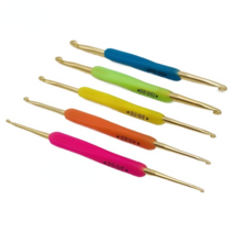 크로 셰 뜨개질 세트 DIY 손 뜨개질 도구 5P 캔디 컬러 TPR 소프트 핸들 2 헤드 알루미늄 크로 셰 뜨개질, 1세트(5개)