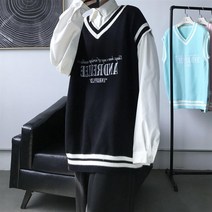 가을니트조끼 여성 와이드 루즈핏 자수니트 런닝 브이넥 학원 무드 트렌드 민소매 코트 11 월6일 발 다함 2684107434, S