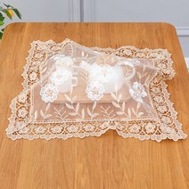 커버 티 세트 커버 타월 작은 티 테이블 패브릭 먼지 헝겊 커버 천 유럽 스퀘어 타월 작은 티 트레이 먼지 타월, 39*39cm 사각형 * 1 태블릿, 수선화 흰색