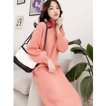 겨울원피스 롱 니트 가을 겨울 긴팔 터틀넥 화이트 스웨터 여성 긴 무릎 니트 드레스 여성 스웨터