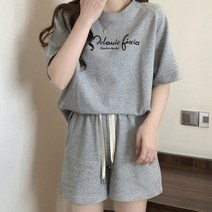 레터링 라운드 반팔티 반바지 트레이닝복세트