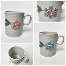 전통 수국 여주 도자기 뚜껑 컵 뚜껑머그 머그컵, 뚜껑 포함, 핑크