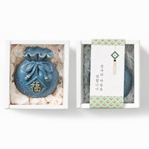 황즈시크릿 (추석/설) 명절복비누 디자인 식물성 수제 비누 1구(복주머니/청색)+케이스선물포장/답례품 단체 어린이집 유치원, 1개