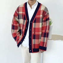 반즈 남자 오버핏 울 헤비 멀티배색 체크 가디건2color