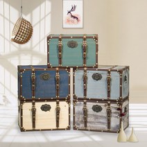 빈티지 나무상자 영국 엔틱가구 유럽 보물상자 레트로인테리어 소품 뚜껑있는수납함, 작은 크기  30x20x20cm, 미색