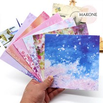 Makone 상표등록 색종이 켄트지 수공 종이접기 컬러종이 정사각형 그러데이션색 다양한제품 그림 참신한, 드림 스카이 6색 48매개