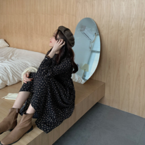 플라워 꽃무늬 셔링 하프넥 쉬폰 롱원피스 프렌치시크 원피스 - 사은품 마스크 증정