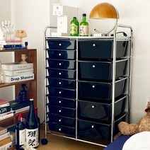 철제 수납 캐비넷 미드센츄리 서랍장 이동식 보관 바퀴 대형 5단 블랙, 15칸(블루)-(63.5x39x101), 15개