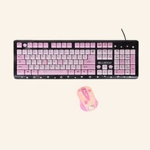 헬로키티 유선 키보드 마우스 세트 104키 USB 연결 귀여운 핑크 사무용 캐릭터 사무실, 정부표준배치, P: 104키 블랙 +벚꽃 무선 마우스