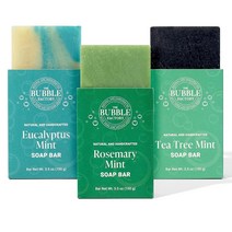 The Bubble Factory 민트 컬렉션 - 미국에서 수작업으로 제작 팜 오일 프리 천연 바 비누 3바 버라이어티 팩 유칼립투스 민트 로즈마리 티트리, Mint