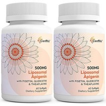 Cenffitio 리포솜 아피제닌 500mg 소프트젤 피세틴 케르세틴 및 테아플라빈이 함유된 최적의 보충제 4개월 분량 미국직송 334513, 60 Count (Pack of 2)
