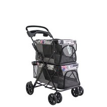 애완 동물 캐리어 개 휴대용 접이식 더블 데크 개 대형 공간 트롤리 케이지 네 바퀴 야외 여행 애완 동물 스쿠터, 회색