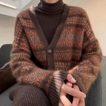노르딕 가디건 코위찬 니트 솔잎가디건 집업 롱가디건 눈꽃 앙고라 다이아몬드 무늬