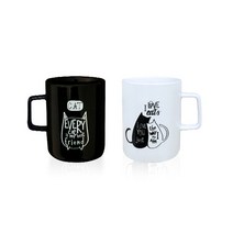 블랙앤화이트 고양이 머그컵 세트 2P 장보고주방, 1세트(2P)