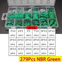오링 박스형 vmq nbr fkm o링 세트 고무 와셔 씰 구색 빨간색 검정색 녹색 o-링 씰 세트 자동차 가스켓, 279pcs nbr 그린, 1박스