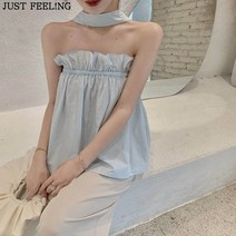 JUST FEEL!NG 홀터넥 나시 여성 여름 빅사이즈 디자인 루즈핏 슬림핏 데일리 숏 크롭티