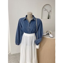 허니제이 / 콩단추 벌룬소매 데님 셔츠(2colors)