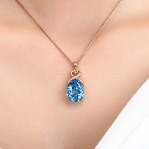 14K 로즈 골드 컬러 사파이어 스톤 펜던트 여성 순수 천연 블루 사파이어 보석 14K 로즈 골드 목걸이 쥬얼리 펜던트