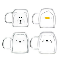 라임올리브 동물 내열 이중 머그컵 4종 세트, 곰+무뚝뚝캣+스마일캣+오리, 2세트